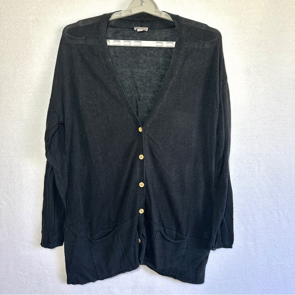 J Jill Cardigan Women's L Black Lightweight Long Sleeve Buttons Pockets